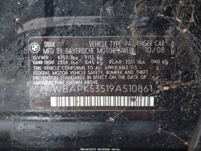 Aukcja sprzedaży 2009 Bmw 328i Xdrive, vin: WBAPK53519A510861, numer aukcji: 45122772