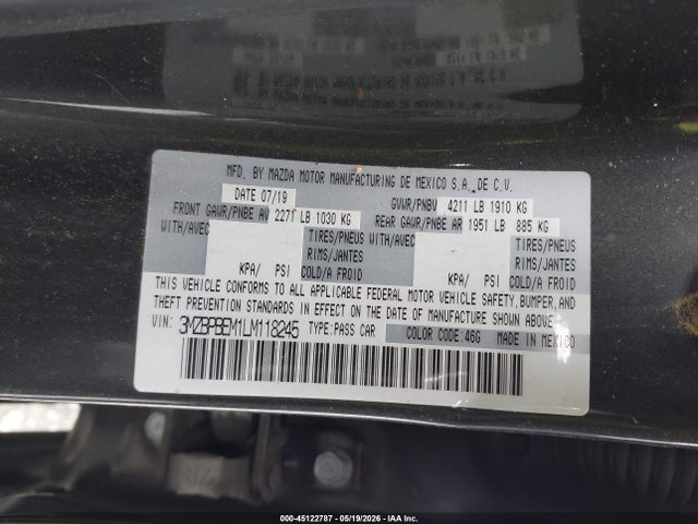 Продаж на аукціоні авто 2020 Mazda Mazda3 Premium Package, vin: 3MZBPBEM1LM118245, номер лоту: 45122787