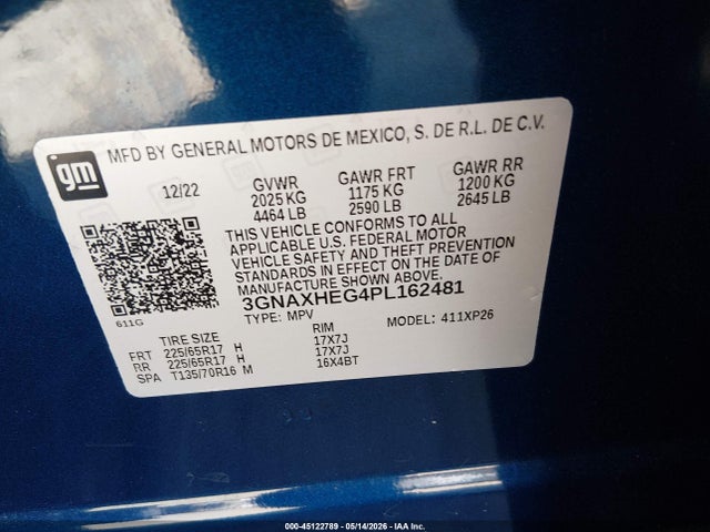 Aukcja sprzedaży 2023 Chevrolet Equinox Fwd Ls, vin: 3GNAXHEG4PL162481, numer aukcji: 45122789