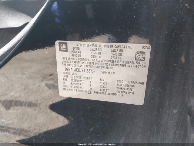 Aukcja sprzedaży 2014 Chevrolet Equinox Ls, vin: 2GNALAEK7E1163758, numer aukcji: 45122792