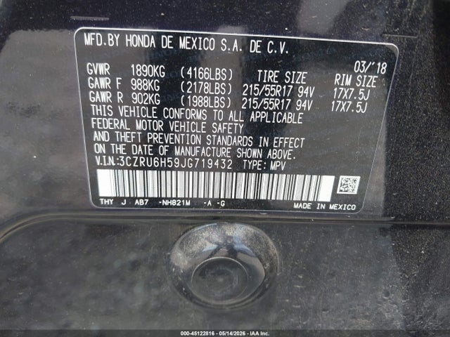 3CZRU6H59JG719432 Honda HR-V EX