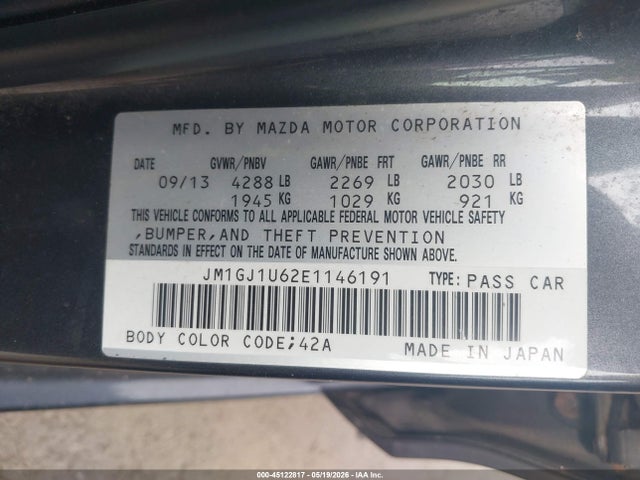 45122817 :رقم المزاد ، JM1GJ1U62E1146191 vin ، 2014 Mazda Mazda6 I Sport مزاد بيع
