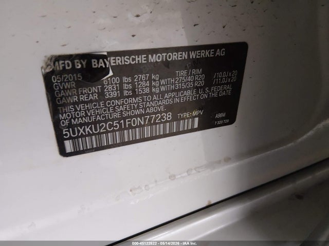 Продаж на аукціоні авто 2015 Bmw X6 Xdrive35i, vin: 5UXKU2C51F0N77238, номер лоту: 45122822