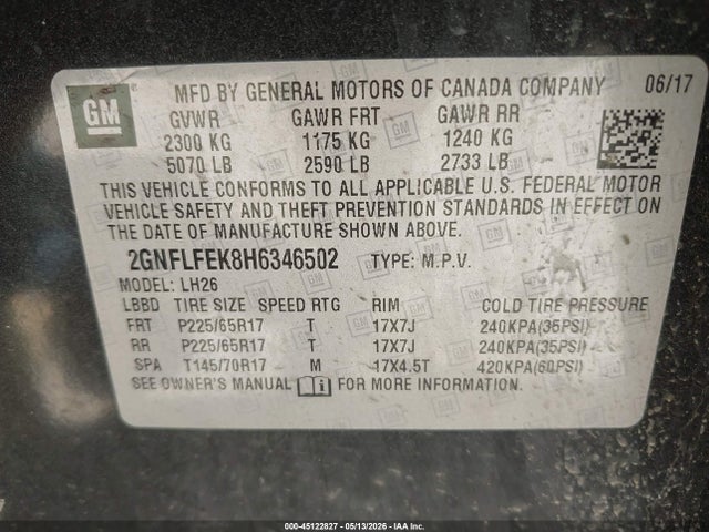 Продаж на аукціоні авто 2017 Chevrolet Equinox Lt, vin: 2GNFLFEK8H6346502, номер лоту: 45122827