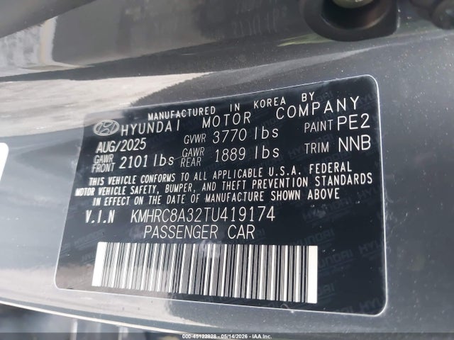 Aukcja sprzedaży 2026 Hyundai Venue Sel, vin: KMHRC8A32TU419174, numer aukcji: 45122828