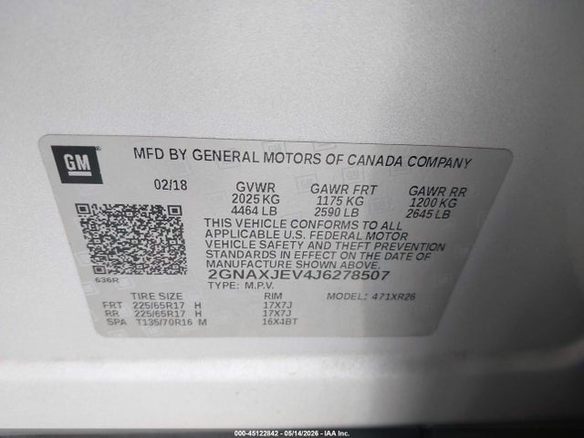 Chevrolet EQUINOX LT 2018 2GNAXJEV4J6278507 Image 9