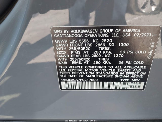 Aukcja sprzedaży 2023 Volkswagen Atlas Cross Sport 3.6l V6 Se W/technology, vin: 1V2JE2CA7PC217509, numer aukcji: 45122873