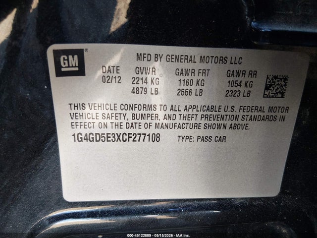 Aukcja sprzedaży 2012 Buick Lacrosse Premium 1 Group, vin: 1G4GD5E3XCF277108, numer aukcji: 45122889