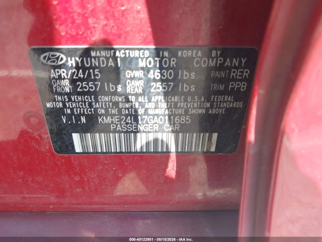 2016 Hyundai Sonata Hybrid Se მანქანა იყიდება აუქციონზე, vin: KMHE24L17GA011685, აუქციონის ნომერი: 45122901