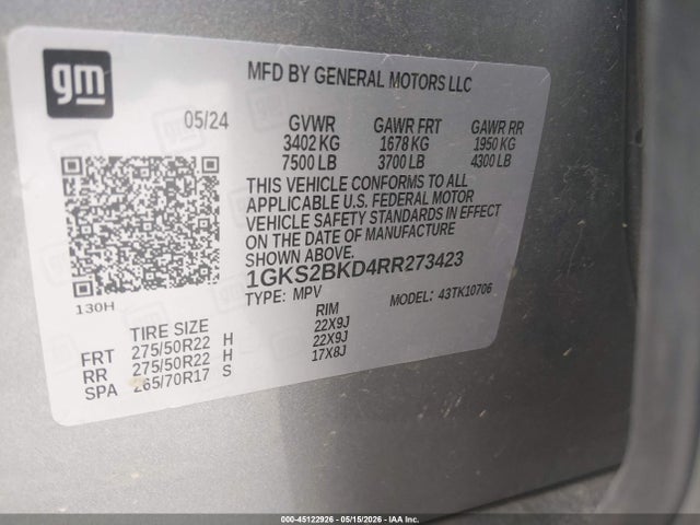 Aukcja sprzedaży 2024 Gmc Yukon 4wd Slt, vin: 1GKS2BKD4RR273423, numer aukcji: 45122926