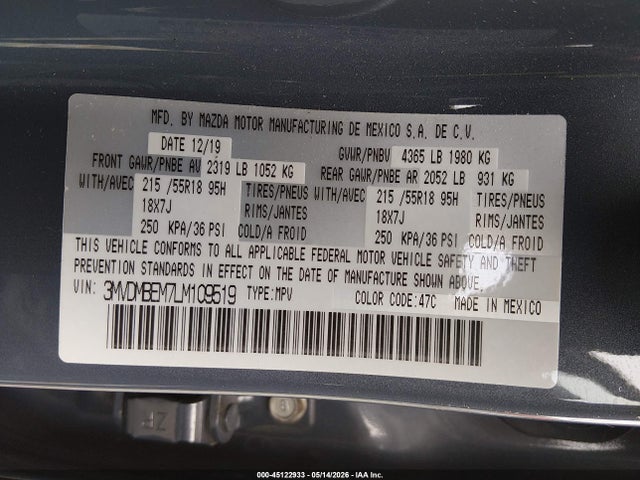 Aukcja sprzedaży 2020 Mazda Cx-30 Premium Package, vin: 3MVDMBEM7LM109519, numer aukcji: 45122933
