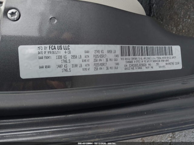 Продаж на аукціоні авто 2018 Dodge Grand Caravan Se, vin: 2C4RDGBG5JR296834, номер лоту: 45122964
