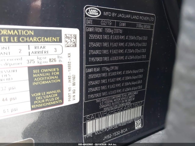Продажа на аукционе авто 2019 Land Rover Range Rover Sport Supercharged Dynamic, vin: SALWR2RE6KA851607, номер лота: 45122997