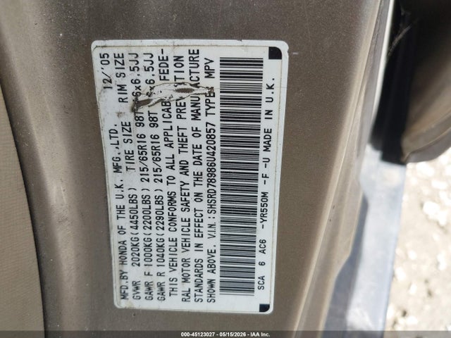 Продаж на аукціоні авто 2006 Honda Cr-v Se, vin: SHSRD78986U420857, номер лоту: 45123027
