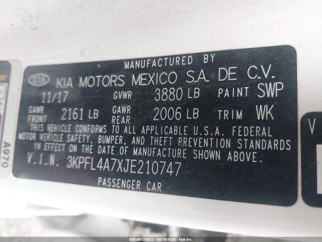 Aukcja sprzedaży 2018 Kia Forte Lx, vin: 3KPFL4A7XJE210747, numer aukcji: 45123033