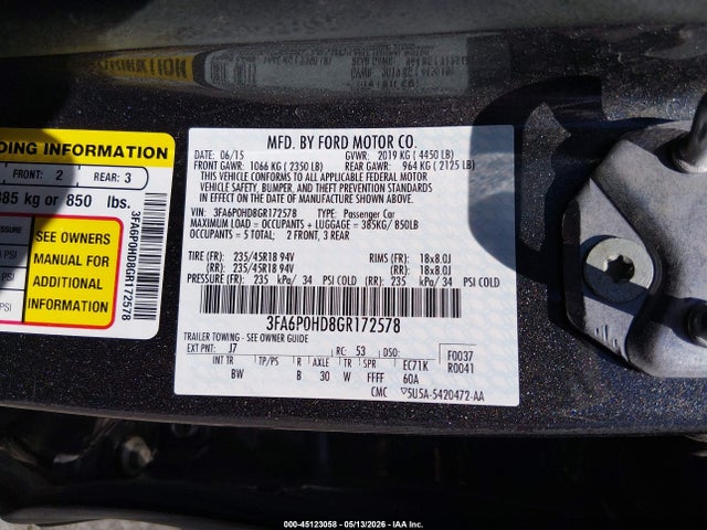 Aukcja sprzedaży 2016 Ford Fusion Se, vin: 3FA6P0HD8GR172578, numer aukcji: 45123058