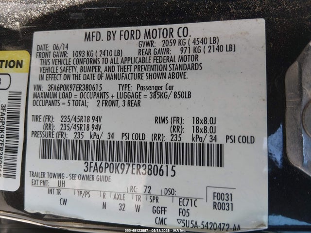 Ford Fusion Titanium 2014 3FA6P0K97ER380615 Image 9