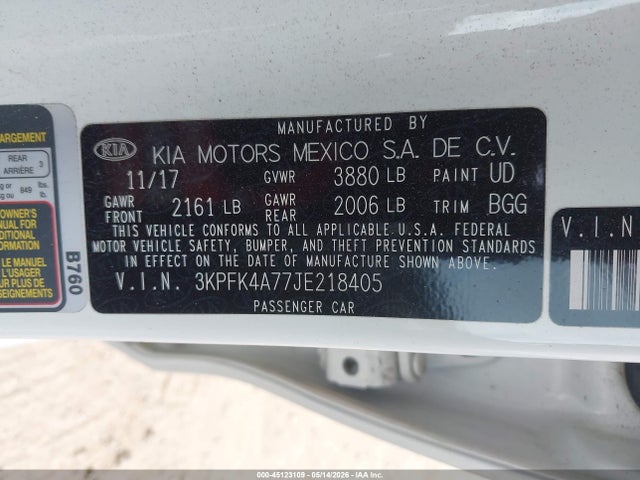 Продаж на аукціоні авто 2018 Kia Forte Lx, vin: 3KPFK4A77JE218405, номер лоту: 45123109