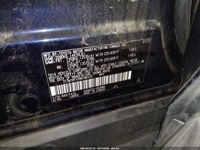 Aukcja sprzedaży 2022 Toyota Rav4 Xle, vin: 2T3W1RFV3NW186425, numer aukcji: 45123110