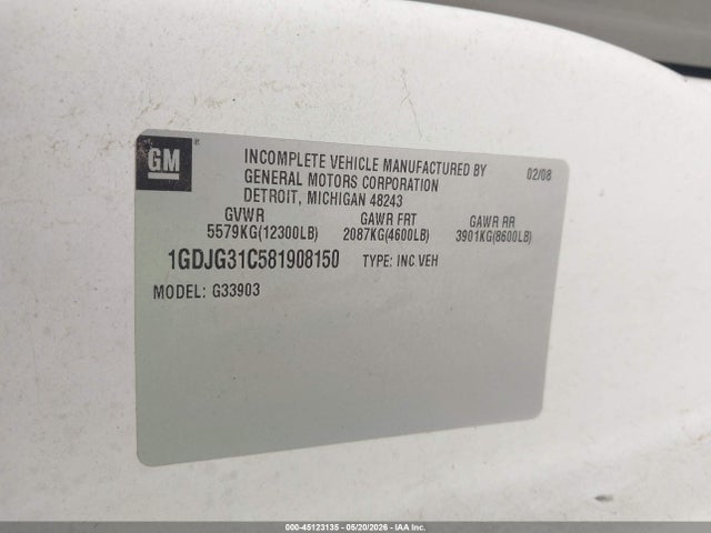 Продажа на аукционе авто 2008 Gmc Savana G3500, vin: 1GDJG31C581908150, номер лота: 45123135