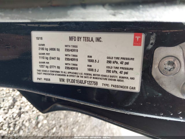 2018 Tesla Model 3 Long Range/mid Range მანქანა იყიდება აუქციონზე, vin: 5YJ3E1EAXJF122759, აუქციონის ნომერი: 45123168