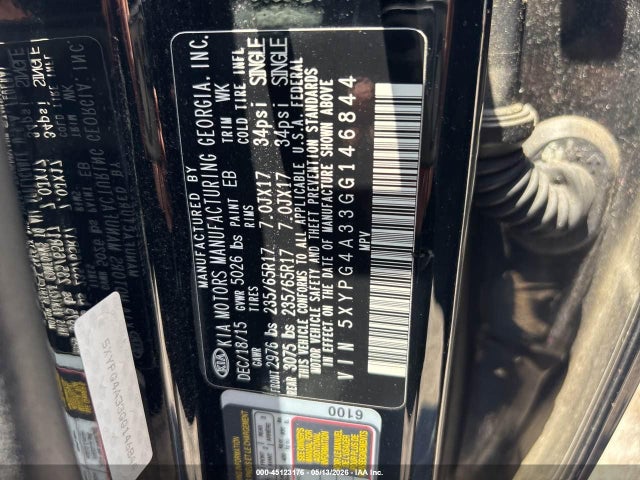 Продаж на аукціоні авто 2016 Kia Sorento 2.4l Lx, vin: 5XYPG4A33GG146844, номер лоту: 45123176