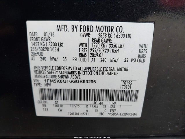 Ford EXPLORER SPORT 2016 1FM5K8GT6GGB93296 Image 9