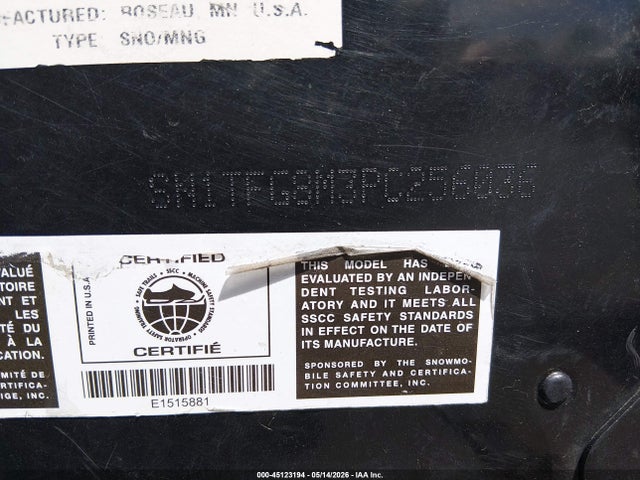 45123194 :رقم المزاد ، SN1TFG8M3PC256036 vin ، 2023 Polaris Snowmobile مزاد بيع