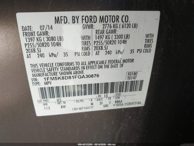 Aukcja sprzedaży 2015 Ford Explorer Xlt, vin: 1FM5K8D81FGA30876, numer aukcji: 45123200