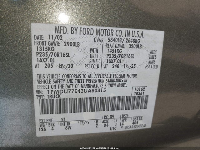 Продажа на аукционе авто 2003 Ford Explorer Sport Trac Xls/xlt, vin: 1FMDU77E43UA80315, номер лота: 45123207