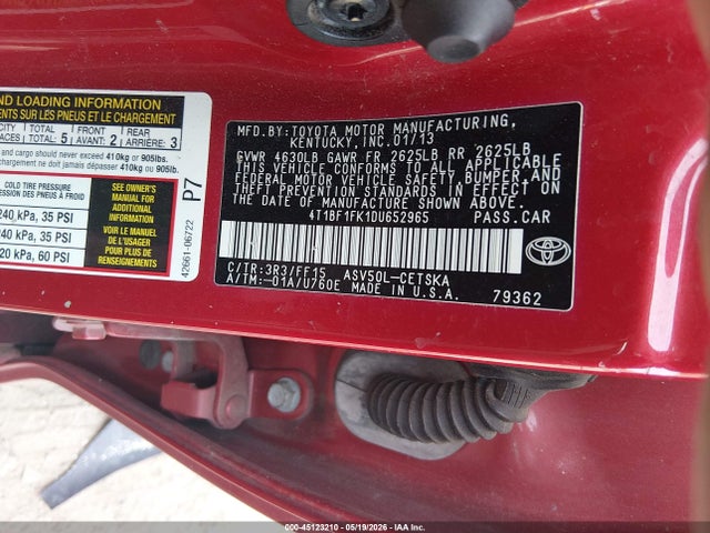 Продажа на аукционе авто 2013 Toyota Camry Se, vin: 4T1BF1FK1DU652965, номер лота: 45123210