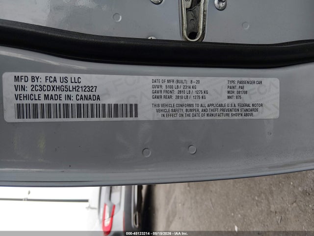 2C3CDXHG5LH212327 Dodge Charger Gt Rwd