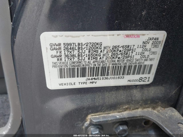 Aukcja sprzedaży 2006 Mitsubishi Montero Limited, vin: JA4MW51S36J001833, numer aukcji: 45123219