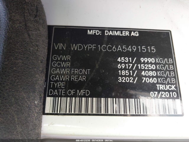 Продажа на аукционе авто 2010 Freightliner Sprinter 3500, vin: WDYPF1CC6A5491515, номер лота: 45123230