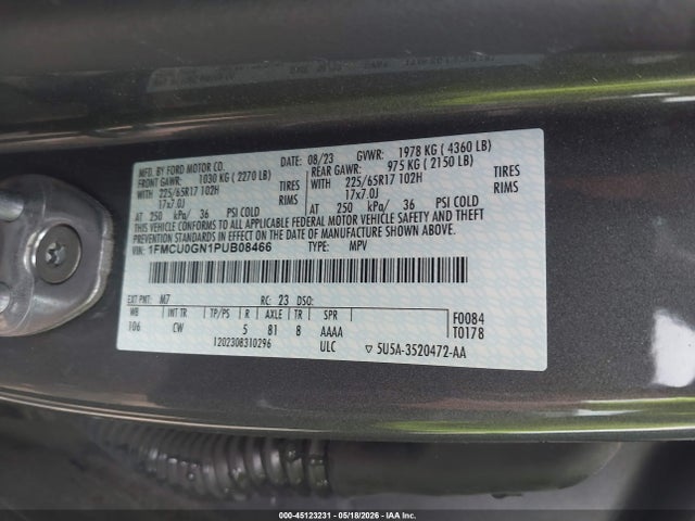 Aukcja sprzedaży 2023 Ford Escape Active, vin: 1FMCU0GN1PUB08466, numer aukcji: 45123231