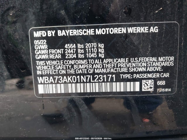 Aukcja sprzedaży 2022 Bmw 228 Gran Coupe I Xdrive, vin: WBA73AK01N7L23171, numer aukcji: 45123243
