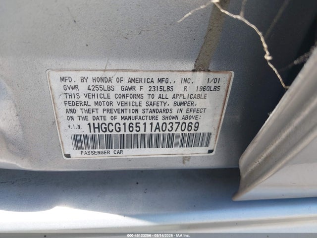 2001 Honda Accord 3.0 Ex მანქანა იყიდება აუქციონზე, vin: 1HGCG16511A037069, აუქციონის ნომერი: 45123256