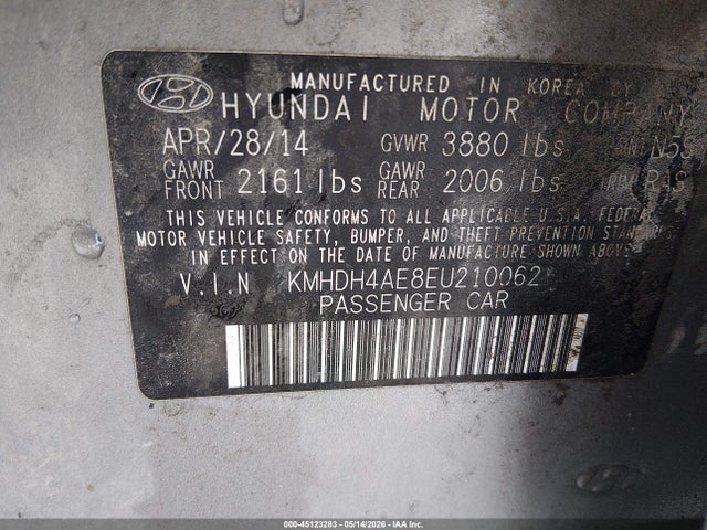 KMHDH4AE8EU210062 Hyundai ELANTRA SE