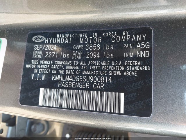 Aukcja sprzedaży 2025 Hyundai Elantra Sel Sport, vin: KMHLM4DG6SU900814, numer aukcji: 45123288