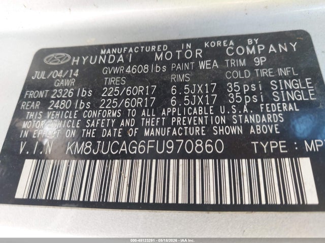 Продажа на аукционе авто 2015 Hyundai Tucson Se, vin: KM8JUCAG6FU970860, номер лота: 45123291