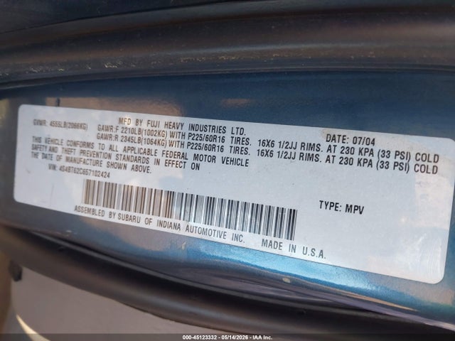 45123332 :رقم المزاد ، 4S4BT62C657102424 vin ، 2005 Subaru Baja Sport مزاد بيع
