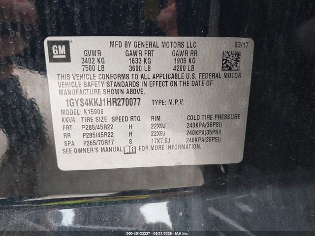 Cadillac Escalade Esv Platinum 2017 1GYS4KKJ1HR270077 Image 9