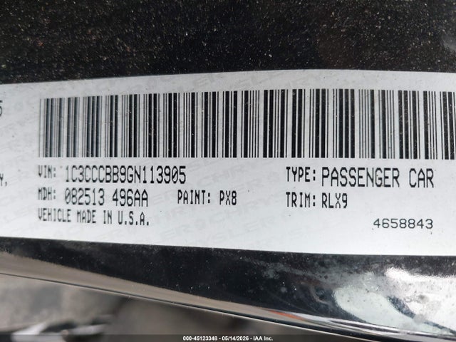 2016 Chrysler 200 S მანქანა იყიდება აუქციონზე, vin: 1C3CCCBB9GN113905, აუქციონის ნომერი: 45123348
