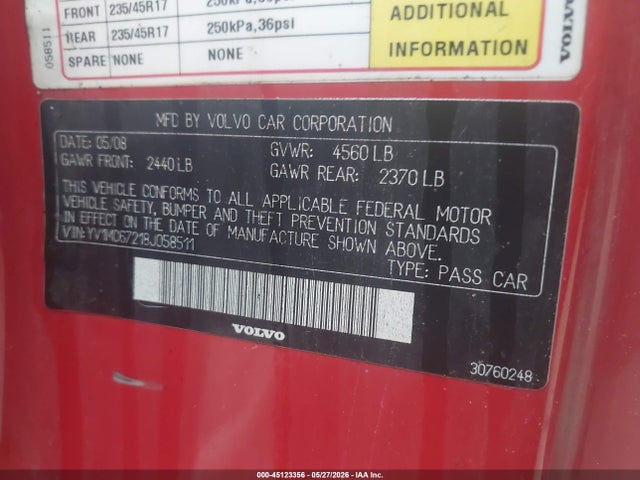 Продаж на аукціоні авто 2008 Volvo C70 T5, vin: YV1MC67218J058511, номер лоту: 45123356
