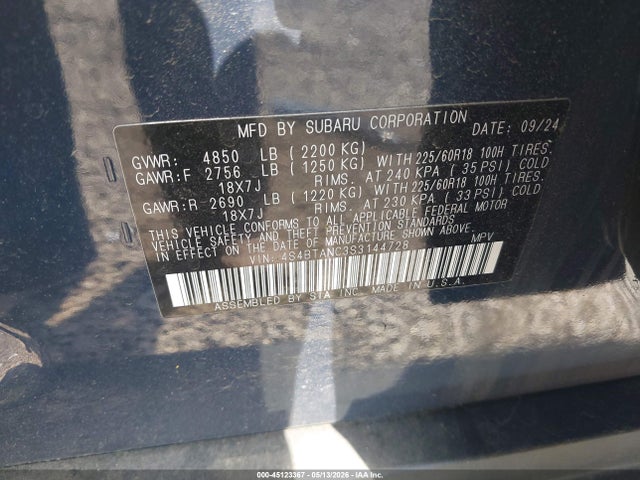 Aukcja sprzedaży 2025 Subaru Outback Limited, vin: 4S4BTANC3S3144728, numer aukcji: 45123367