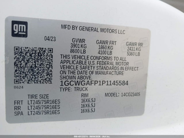 1GCWGAFP1P1145584 Chevrolet Express Cargo Rwd 2500 Regular Wheelbase Wt