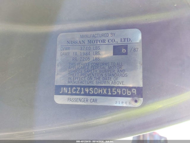 Продажа на аукционе авто 1987 Nissan 300zx, vin: JN1CZ14S0HX154069, номер лота: 45123419