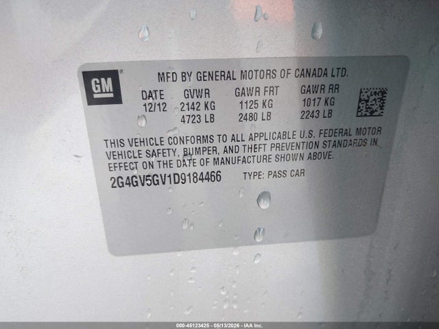 Aukcja sprzedaży 2013 Buick Regal Gs, vin: 2G4GV5GV1D9184466, numer aukcji: 45123425