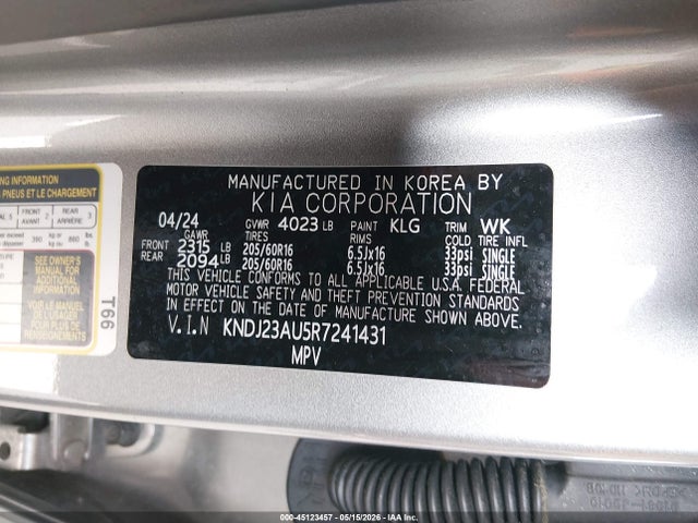 Aukcja sprzedaży 2024 Kia Soul Lx, vin: KNDJ23AU5R7241431, numer aukcji: 45123457
