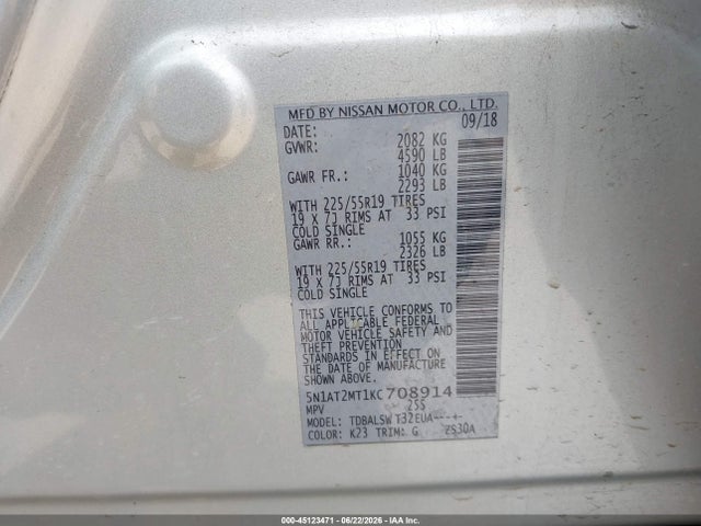 Nissan Rogue Sl 2019 5N1AT2MT1KC708914 Image 9
